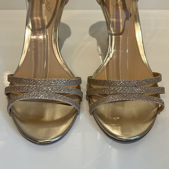 Badgley Mischka “Jewel” Gold Wedge Heel Strappy Sandals Shoes‎ Size 9 - Picture 9 of 14